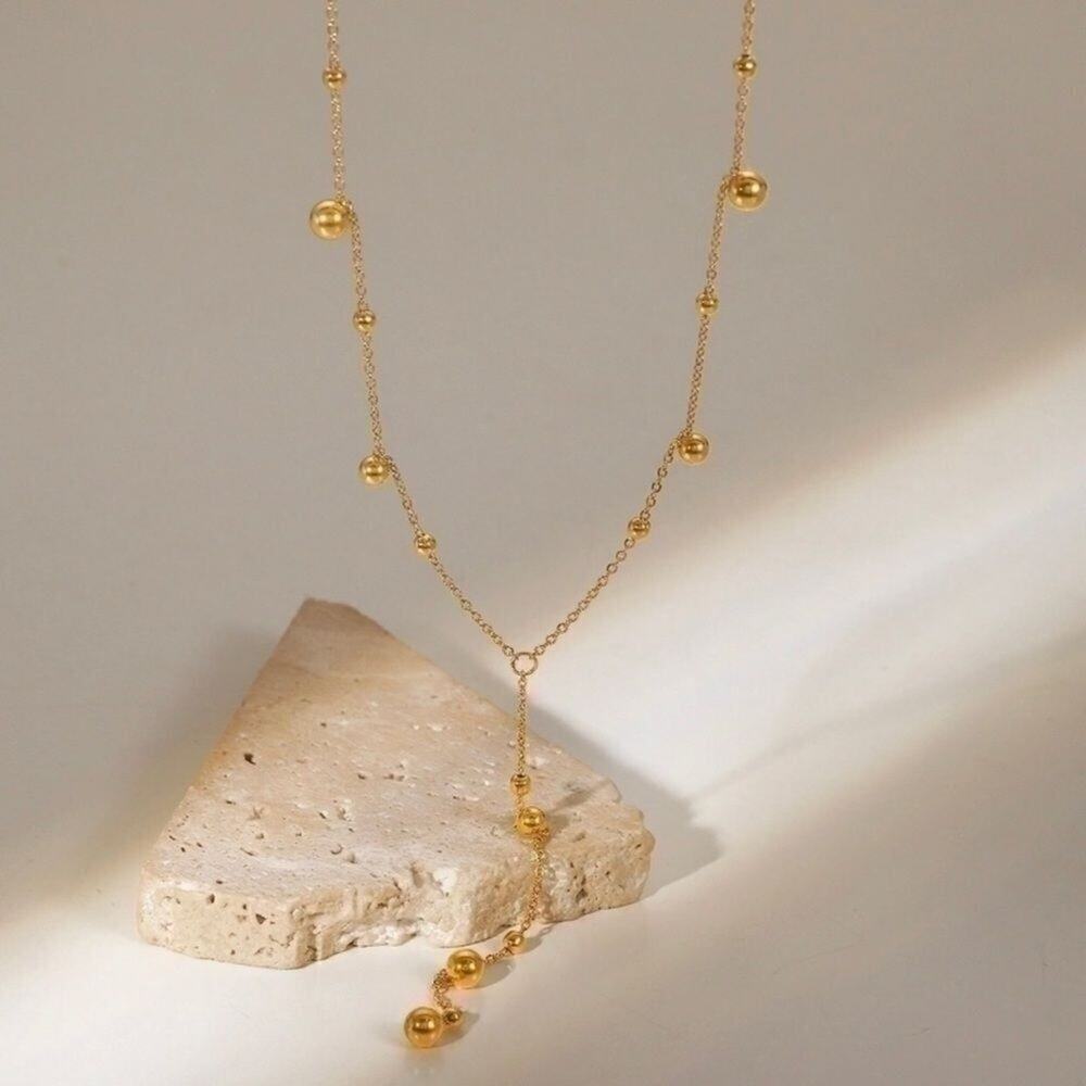 18K Gold Plated Dainty Beaded Y Lariat Necklace - Picture 9 of 11